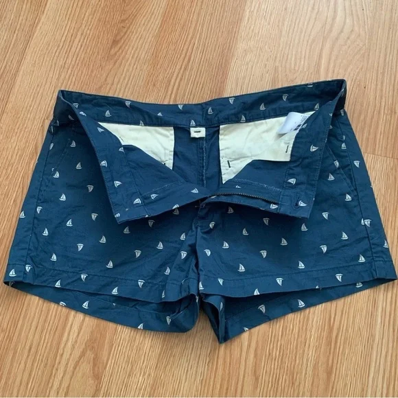 Uniqlo Blue Sailboat Print Flat Front Chino 100% Cotton Shorts Size 10 - Picture 5 of 8